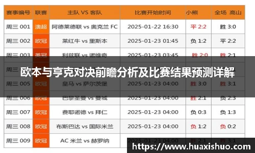 欧本与亨克对决前瞻分析及比赛结果预测详解